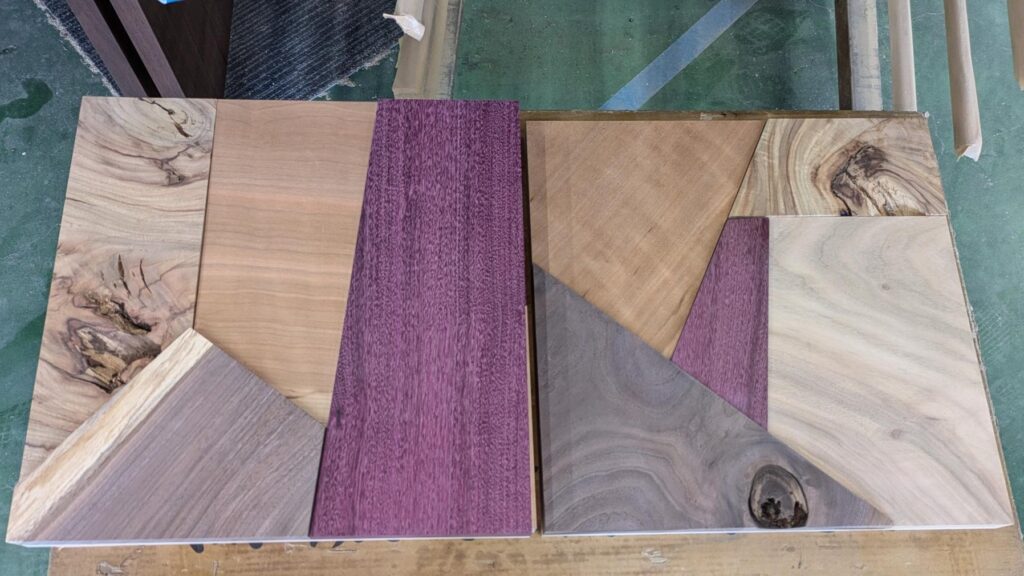 端材を使ったサスティナブルなアートパネル 銘木は余すところなく使えます。